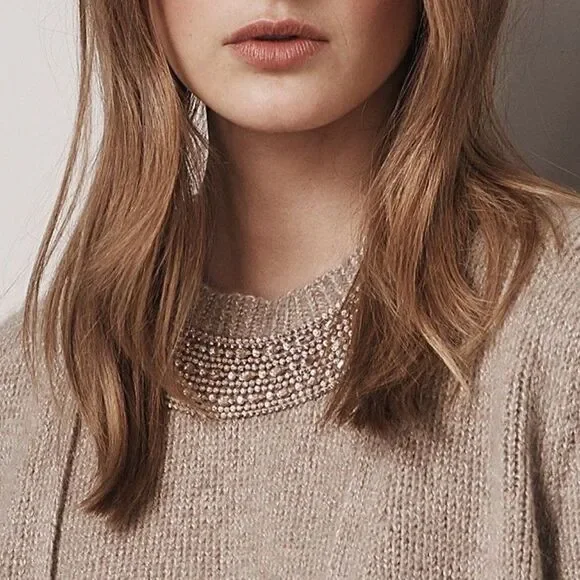 Ralph Lauren Pre Fall '16 Hand Knit Embellished Jewel-neck Cashmere & Silk Shell